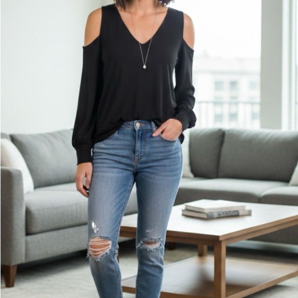 Stylish Black Cold Shoulder Top